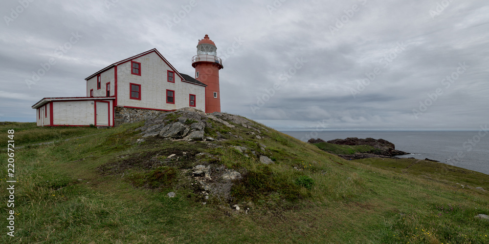 Panorama of the historic Ferryland Lighthouse in Newfoundland, Canada