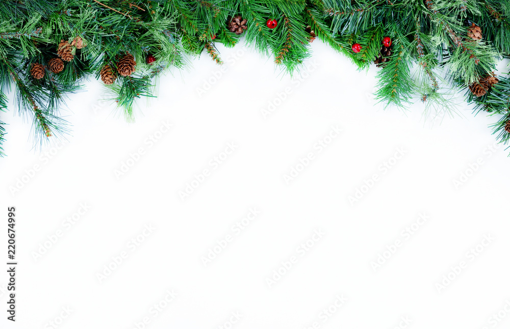 Christmas Border With Evergreen Branches - Stock Photos