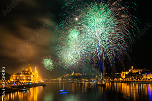 Photography Firework over Danube river in Budapest, Hungary