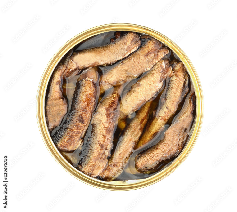 Sprats in a jar isolated on white Sprats in a jar isolated on white