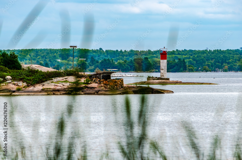 Group of small islands and lighthouse in the St. Lawrence River