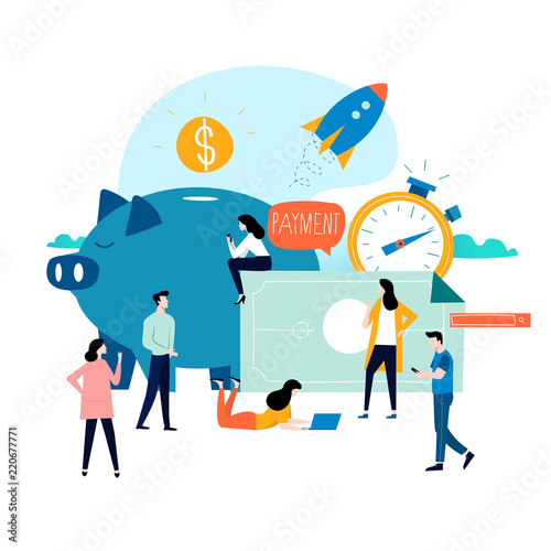Business and finance services, money loan, budget planning flat vector illustration design. Long term investment, savings account deposit, pension fund design for mobile and web graphics