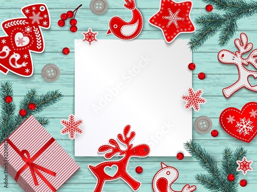 Abstract christmas background, red and white stylized Scandinavian decorations