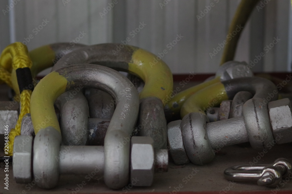 Heavy shackles color coded for safety purpose in the industry. Stock