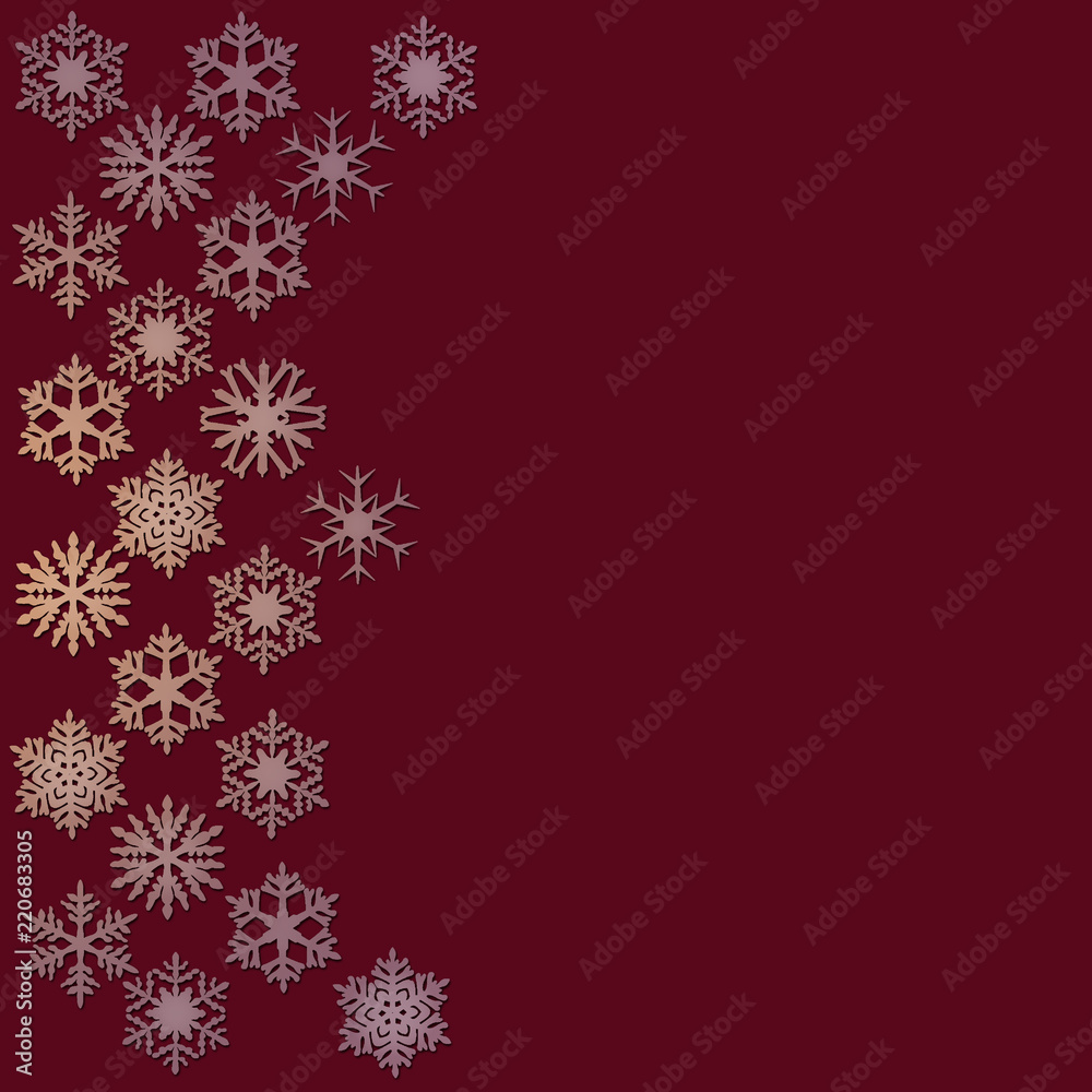 Snowflakes at the left border on a dark red background