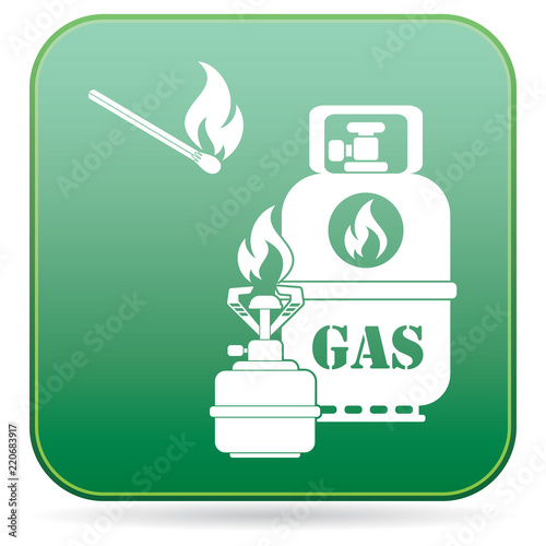 Camping stove with gas bottle icon vector