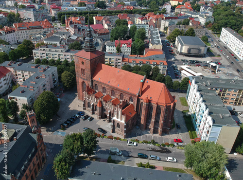 Aerial view on city, old town, city center, green city, cathedral and block houses.