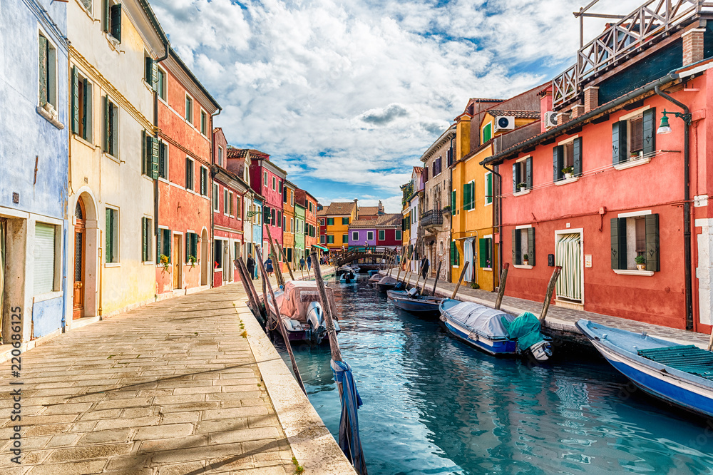 Fototapeta Colorful houses along the canal, island of Burano, Venice, Italy