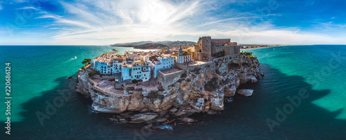 Peniscola, Valencia, Spain. Panoramic drone arial view Summer 2018. photo