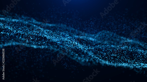 Wave of particles. Abstract particle. Data visualization. Abstract digital background. 4k rendering. © Dmitry