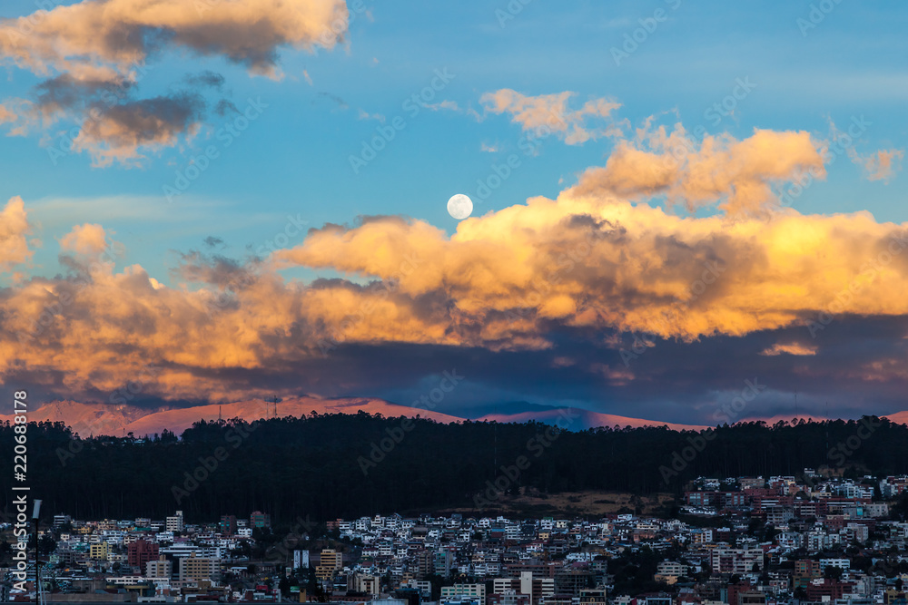 Sunset and the moon above them, Quito