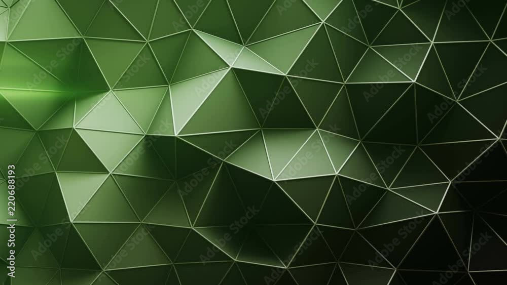Distorted low poly green construction with lines on edges. Modern abstract motion background. Seamless loop 3D render animation 4k UHD (3840x2160)
