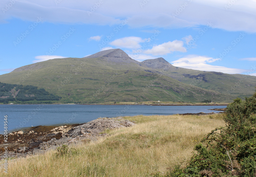 The mountain of Ben More, as viewed from Pennyghael looking across Loch Scridain on the Isle of Mull.