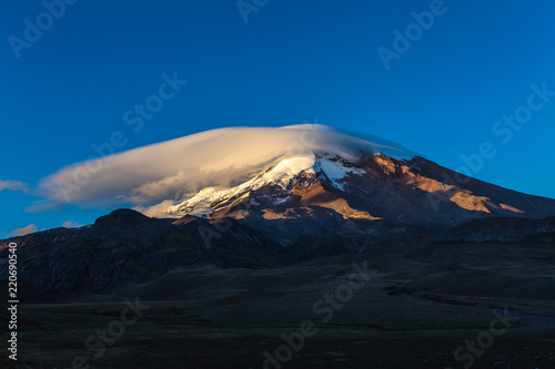 Chimborazo with clouds and blue sky