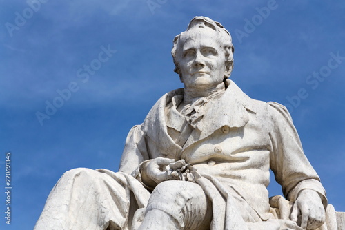 Alexander von Humboldt statue outside Humboldt University from 1883 by Reinhold Begas, Berlin, Germany, sunny day photo