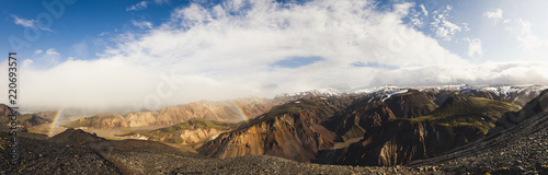 Landmannalaugar landscape with a rainbow