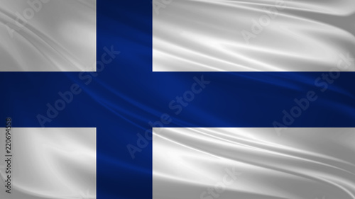 Finland flag blowing in the wind. Background texture. 3d rendering, wave.
