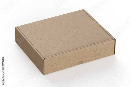 Cardboard box isolated on white background. Realistic rendered mockup.
