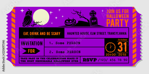 Vintage Halloween party invitation design template. Vector Illustration