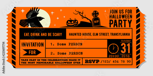 Vintage Halloween party invitation design template. Vector Illustration