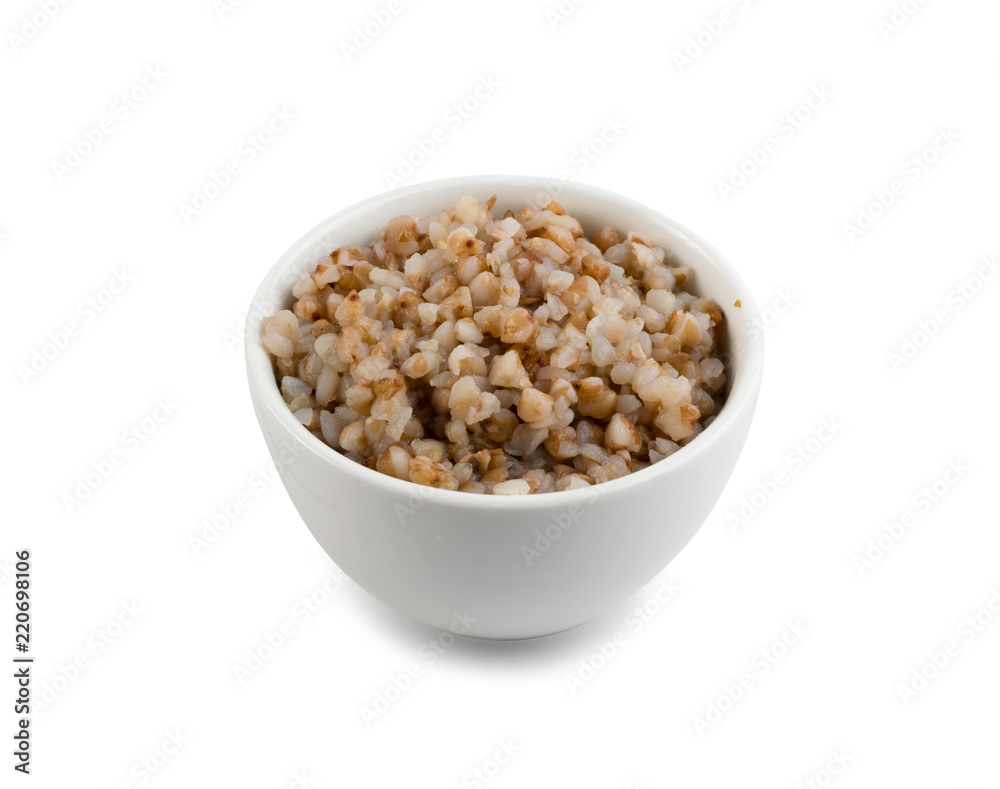 Bowl of Buckwheat Porridge Isolated on White Background Bowl of Buckwheat Porridge Isolated on White Background