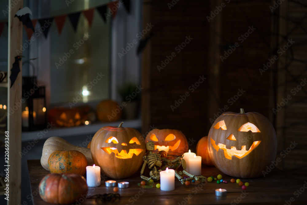 Fototapeta premium Pumpkin and candy of Halloween