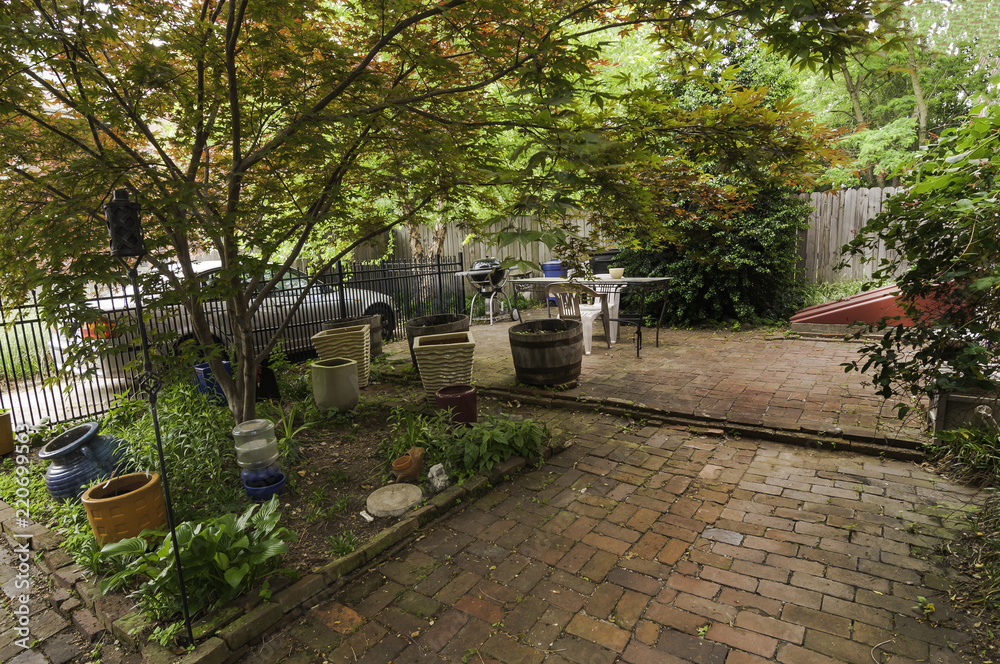 Outdoor patio with brick