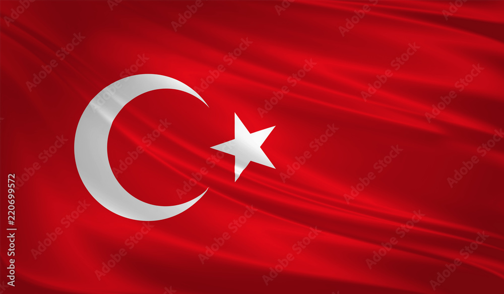 Turkey flag blowing in the wind. Background texture. 3d rendering, wave.
