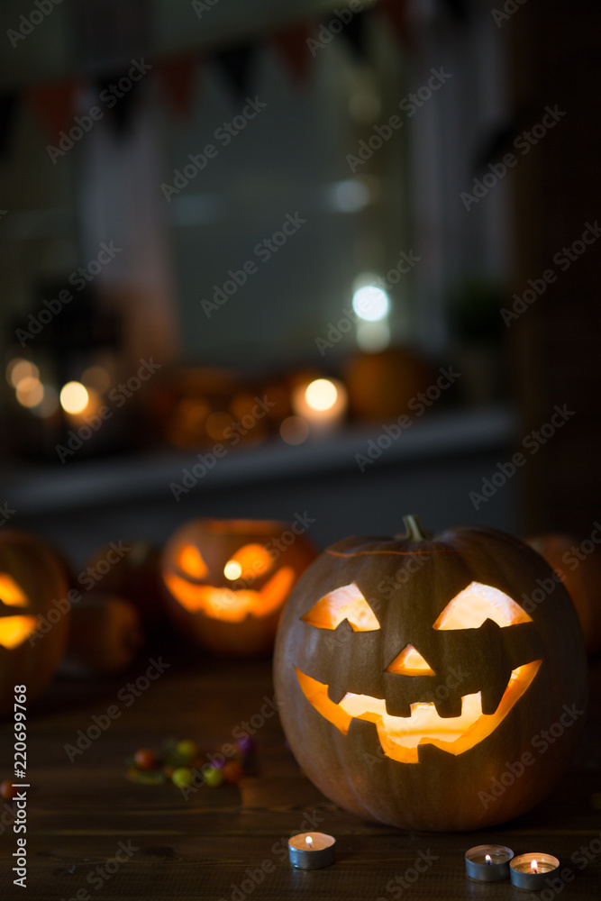 Fototapeta premium Pumpkin and candy of Halloween