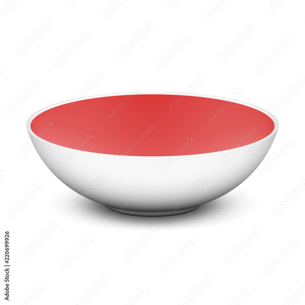 Collection of porcelain objects. Empty rice bowl, isolated on white background. 3D Illustration.