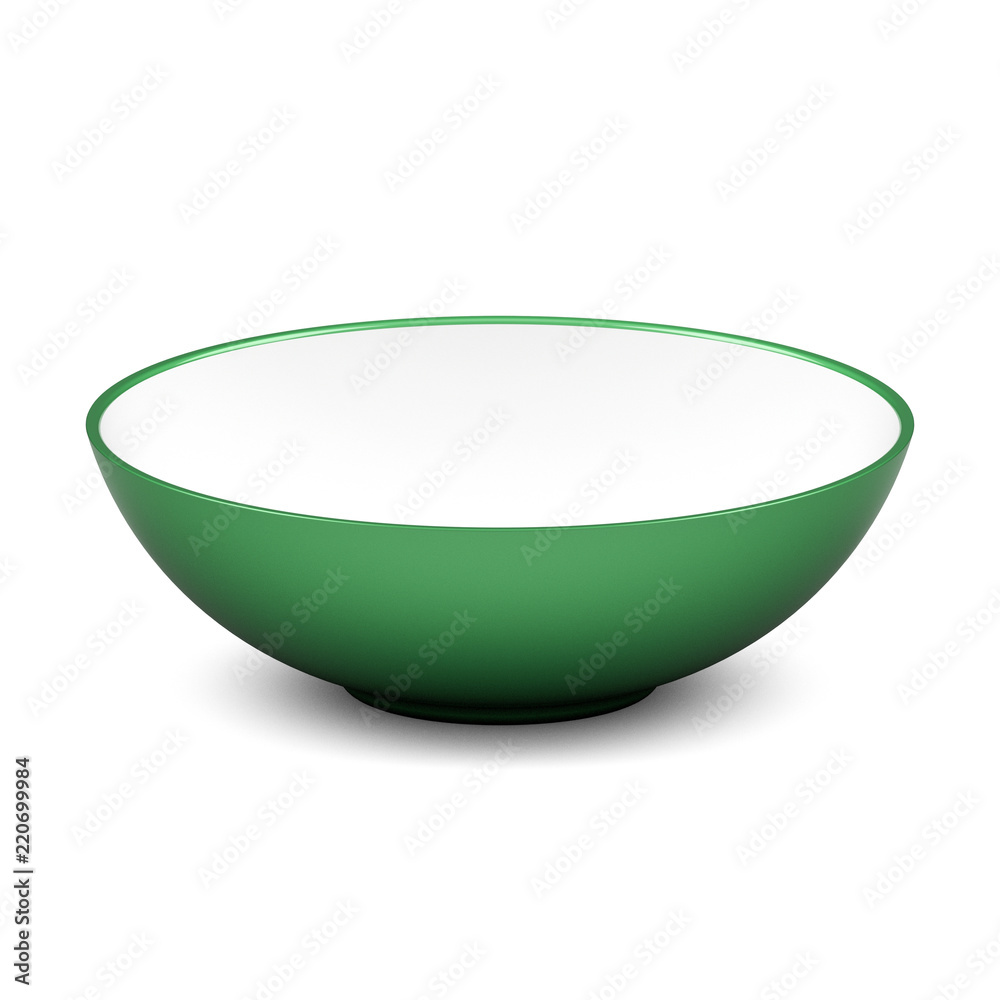 Collection of porcelain objects. Empty rice bowl, isolated on white background. 3D Illustration.