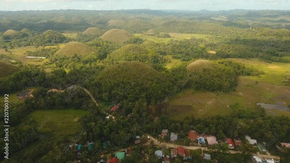 Geological formations in form hills known as chocolate hills Bohol, Philippines. aerial footage Amazingly shaped Chocolate hills Geological formations in form hills known as chocolate hills Bohol, Philippines. aerial footage Amazingly shaped Chocolate hills