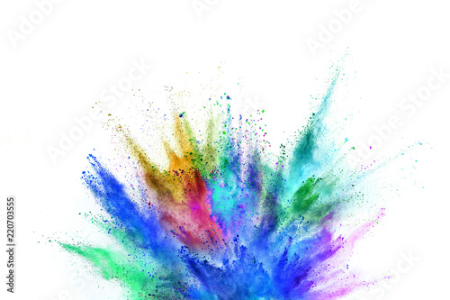 Colored powder explosion on white background. © Lukas Gojda