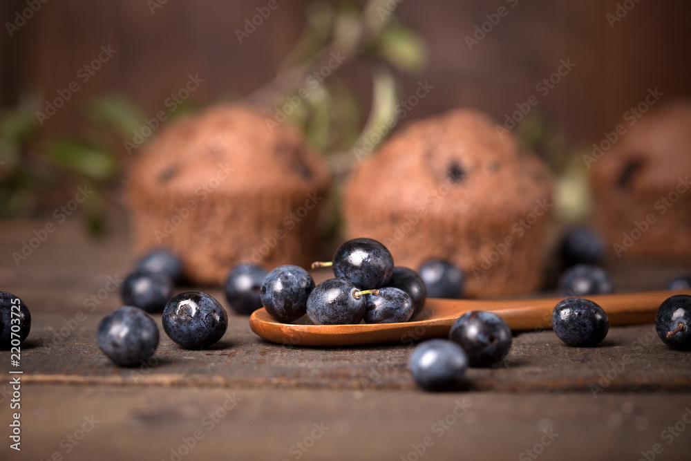 chocolate muffin with blackberry and blackthorn chocolate muffin with blackberry and blackthorn