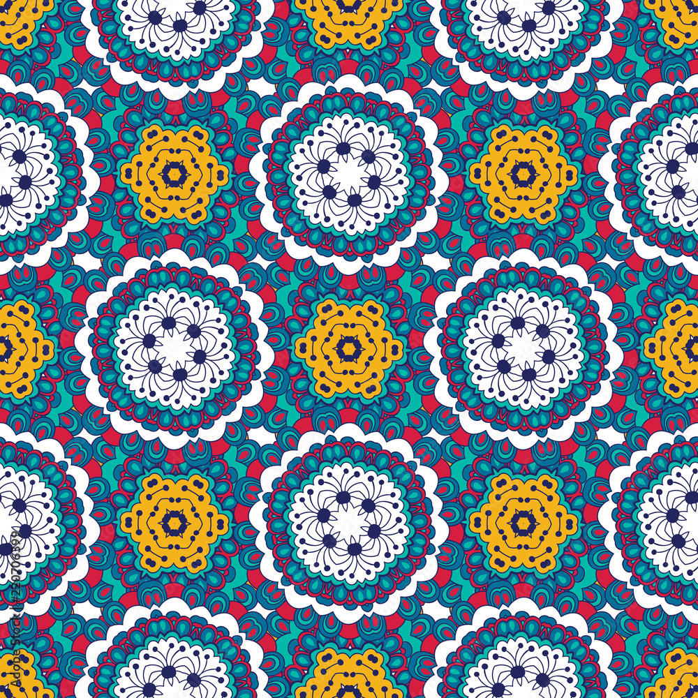 Seamless pattern, traditional elements. Colorful   Ethnic design .  Tribal texture with a mandala element.