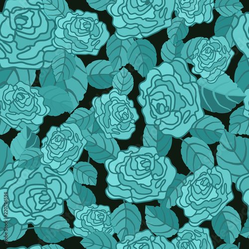 Vector floral ethnic seamless pattern in doodle style with roses and leaves. Gentle  spring  summer floral background.