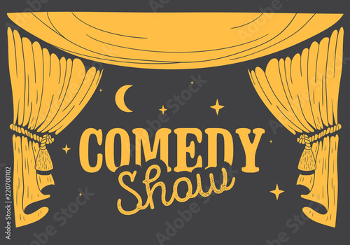Comedy Show Concept With Hand Drawn Stage Curtains Vector Image