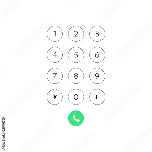 Keypad with numbers for phone. User interface keypad for smartphone. Vector illustration template.