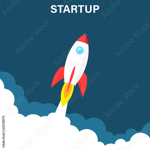 Startup business concept  rocket or rocketship launch  idea of successful business project start up innovation strategy  boost technology  vector illustration creative background.