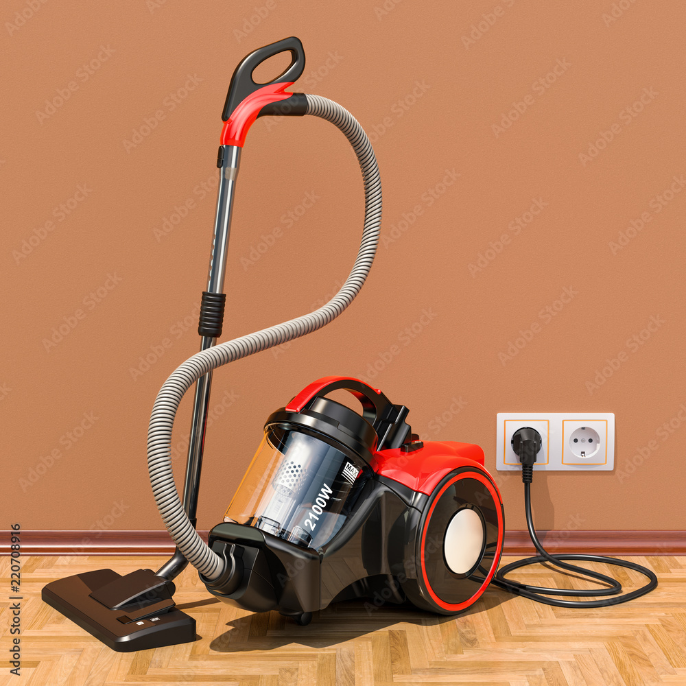 Modern vacuum cleaner in interior, 3D rendering Modern vacuum cleaner in interior, 3D rendering