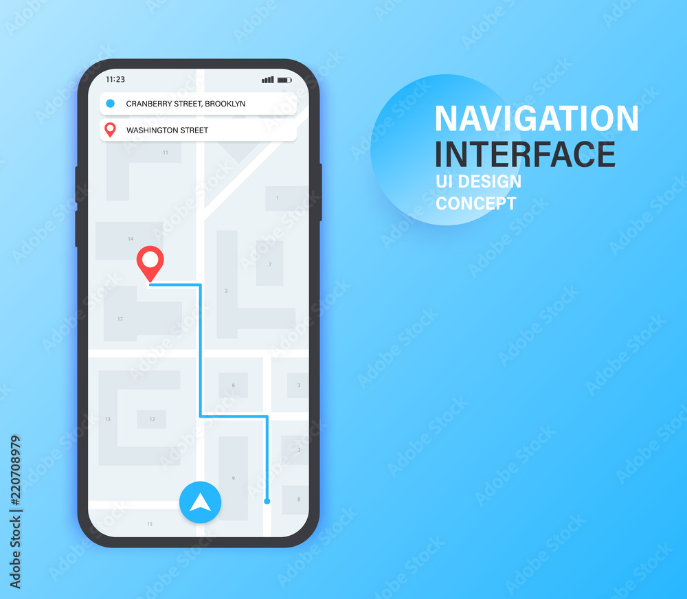 Gps navigation app on mobile phone. City Map Navigation. Mobile app  interface concept design. Vector illustration. Stock Vector | Adobe Stock