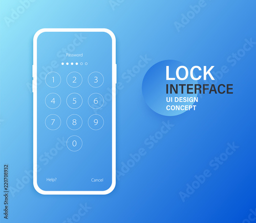 Passcode lock interface for lock screen, login or enter password pages. Vector phone ID recognition screenlock password or lockscreen passcode numbers display. Vector illustration.