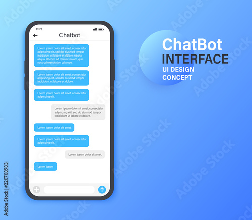 Chatbot mobile UI design concept. Sms Messenger. Online conversation with texting message. Vector illustration.