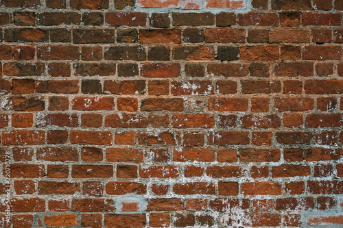 Antique red brick wall surface texture grunge background, vintage weathered masonry stonewall