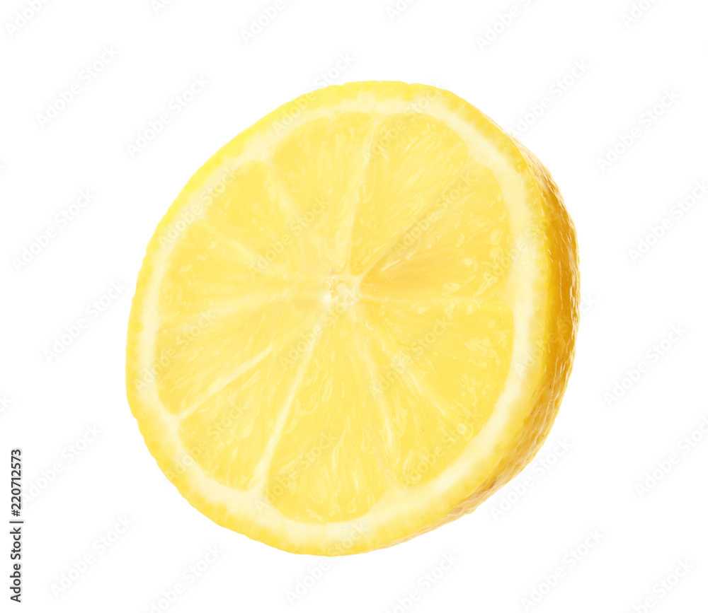 Slice of fresh lemon on white background