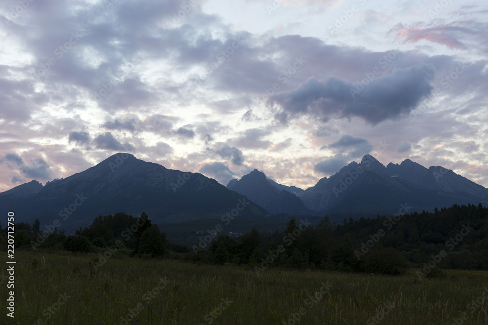 Obraz premium View on evening mountain Peaks of the High Tatras, Slovakia