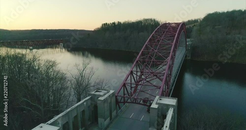 Panning Tilt Up and Pedestal Shot of a Bridge Over Croton Reservoir photo