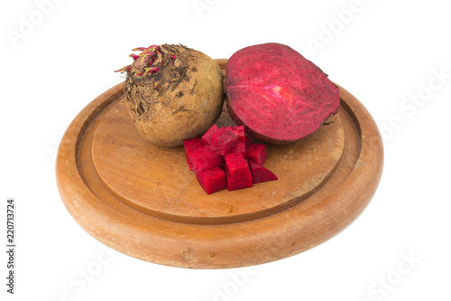 beetroot on chopping board isolated on white background