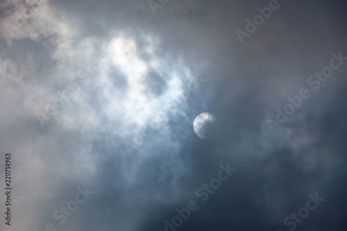 sun covered by the thick cloud in the sky background