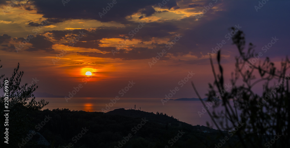 Beautiful sunset at Corfu, Greece